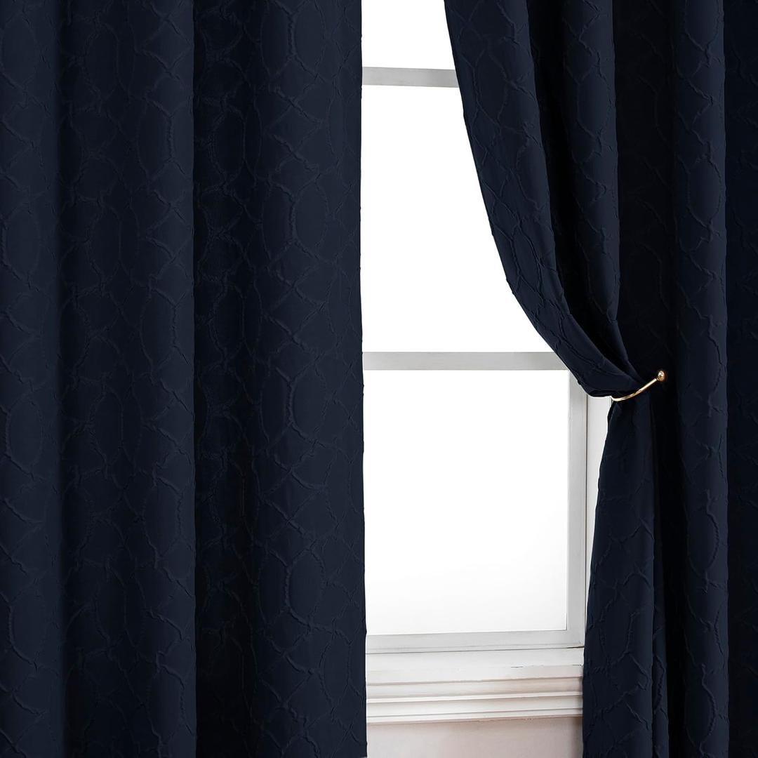Simplebrand Grace Light Filtering Navy Curtains for Living Room 84 Inches Long 2 Panels Set, 3D Embossed Textured Soft Fabric Draperies and Panels, Privacy Smart Curtains for Patio Door, 52" W x 84" L