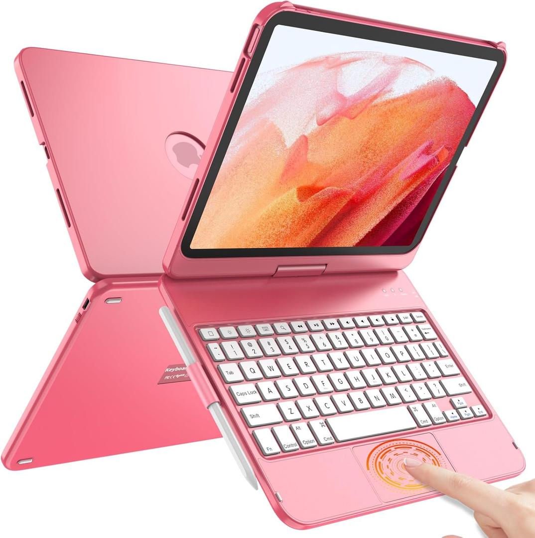 TQQ Touch for iPad (A16) 11th Generation Case with Keyboard (11", 2025) & 10th Gen (10.9", 2022) - 360 Rotatable, Thin & Light, Multi-Touch Trackpad for iPad (A16) 11th/10th Gen (Dark Pink)