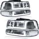 LED DRL Headlights Assembly for 1999-2002 Chevy Silverado 1500 2500 1500HD 2500HD 3500 2000-2006 Suburban Tahoe Headlamp Clear Reflector Chrome Housing