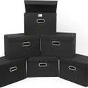 STOREONE Fabric Storage Cube Bins Foldable Organizer Container Collapsible Basket with Lids and Metal Handles, for Home, Bedroom, Closet 6 Pcs (Black)