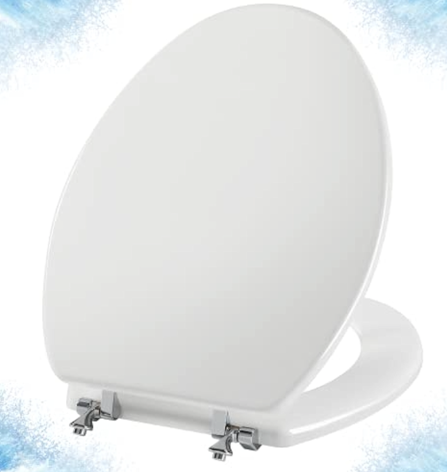 Angol shiold White Round Toilet Seat Natural Wood Toilet Seat with Zinc Alloy Hinges, Easy to Install also Easy to Clean, Scratch Resistant Toilet Seat by Angol Shiold (elongated, White)