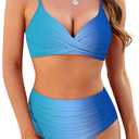 ZAFUL Women High Waisted Bikini Sets Two Piece Swimsuit Push Up Twist Front Ruched Bathing Suit, XS