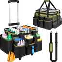 Large Rolling Cleaning Caddy Bag with Detachable Trolley,Cleaning Cart on Wheels with Shoulder Strap,Cleaning Supplies Organizer for Housekeepers,Green