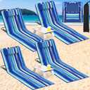 Beeveer 4 Pcs Beach Lounge Chair for Adult with 2 Pack Folding Tables Portable Adjustable Lightweight Reclining Lounge Beach Chair for Lawn Patio Sunbathing Tanning Picnic BBQ Camping