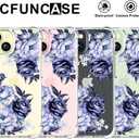Compatible with iPhone 15 Plus Case Clear Cute for Women - Rugged Phone Cases Funda Protector Cover Skin (Blue Peony Roses Floral)