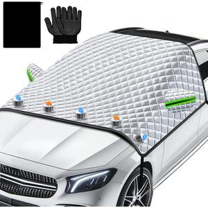 Front Windshield Snow Cover with Side Window Protection for Car and SUV, Winter Frost Ice Guard, Windproof Car Windshield Protector, Heavy Duty Weatherproof Sun Shade, All Season Vehicle Fit
