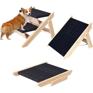 Dog Stairs/Ramp for Bed, Wooden Convertible Pet Steps, Portable Dog Ladder Up to 180 Pound for Elderly/Short-Legged Dogs, 2 Steps for Beds, Couch, Cars