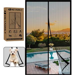 Magnetic Screen Door Fits Door Size 72" x 80", Screen Door Mesh,Door Screen Magnetic Closure for Patio Door Enjoy Air Fresh-Black, Actual Screen Size 74" x 81"