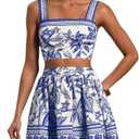 Floerns Women's Two Piece Outfit Tropical Crop Cami Top and Summer Skirts Set M