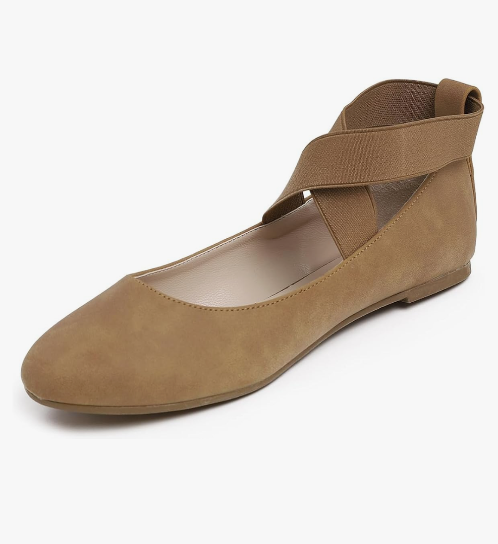 FEVERSOLE Women's Fashion Elastic Ankle Strap Shoes Round Toe Ballet Flat
39
