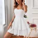 QNNGXX Women's Backless Bow Tie Short White Dress Sexy Graduation Dresses Homecoming Dresses for Teens (White, L)