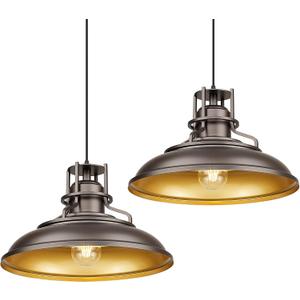 FEMILA 18" Outdoor Pendant Lights for Porch, 2 Pack, Farmhouse Pendant Light, Barn Vintage Hanging Light Fixture for Kitchen Island, Adjustable Height,Oil Rubbed Bronze Finish, 4FY15-MP-L-2 ORB