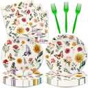 48Pcs Wildflower Baby Shower Decorations Butterfly Floral Bridal Shower Plates and Napkins Party Supplies Wildflower Party Decorations for Romantic Birthday Decor
