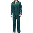 ZUEVI Men's Satin Silky Pajamas set Classic Silk like Sleepwear Set Button-Down Loungwear Two-Piece Pj Sets XXL