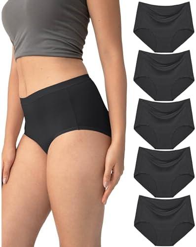 Neione Women High-Waisted Underwear No Show Panties Breathable Modal Full Briefs Moisture Wicking L
