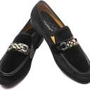 Men's Velvet Loafers,Mens Dress Shoes with Gold Chain, Slip On Flats Smoking Slippers Penny Shoes for Men (12, Black-1)