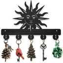 MAYJOYDIY Wooden Sun Key Hooks Wall Mounted 11.87.8 inch Rustic Sun Wall Hook Keys Towels Hook Black Nature Art Key Rack with 5 Alloy Hooks for Gift Bedroom Kitchen Entryway Office