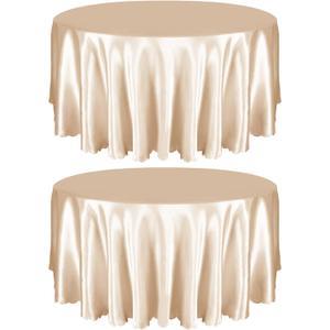 Entisn 2 Pack 120 Inch / 10ft Round Tablecloth, Champagne Satin Table Cover for 8-12 Seats, Wrinkle Resistant and Washable Silky Table Cloths for Wedding Party Banquet Events Decoration