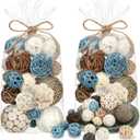 Riceshoot 2 Pack Decorative Balls Potpourri Bowl Filler Decor Natural Vase Bowl Filler Assorted Spherical Rattan Twigs Wicker Balls Cotton for Home Centerpiece(Blue)