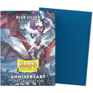 Dragon Shield | Matte Dual Standard Size Card Sleeves | 25th Special Edition | 100 - Smooth & Tough Premium TCG Sleeves - Compatible with Pokemon, One Piece & Magic The Gathering | Blue/Silver