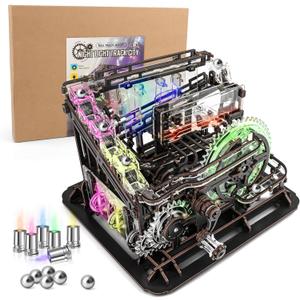 3D Wooden Puzzle Marble Run with LED Lights, Wooden Model Building Kits for Adults, Wood Mechanical Puzzle Building Set, Office Desk Decor Gift for Men Adults (312 PCS)