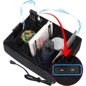 Couch Cup Holder & Organizer with USB Charging Ports Sofa Caddy for Drinks, Remotes, Snacks & More Perfect Couch Accessory with Anti-Slip Design