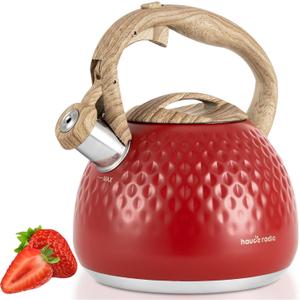 Tea Kettle,2.5 Quart Stovetop Tea Kettles Loud Whistle,Food Grade Stainless Steel Water kettles for Stove Top with Anti-hot Ergonomic Handle,Suitable for All Heat Sources (Classic Red)