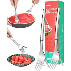 2 x Watermelon Slicer Cutter 2 Pack, 2-in-1 Watermelon Fork Slicer, Summer Watermelon Cutting Artifact, Stainless Steel Fruit Forks Slicer Knife for Family Parties Camping