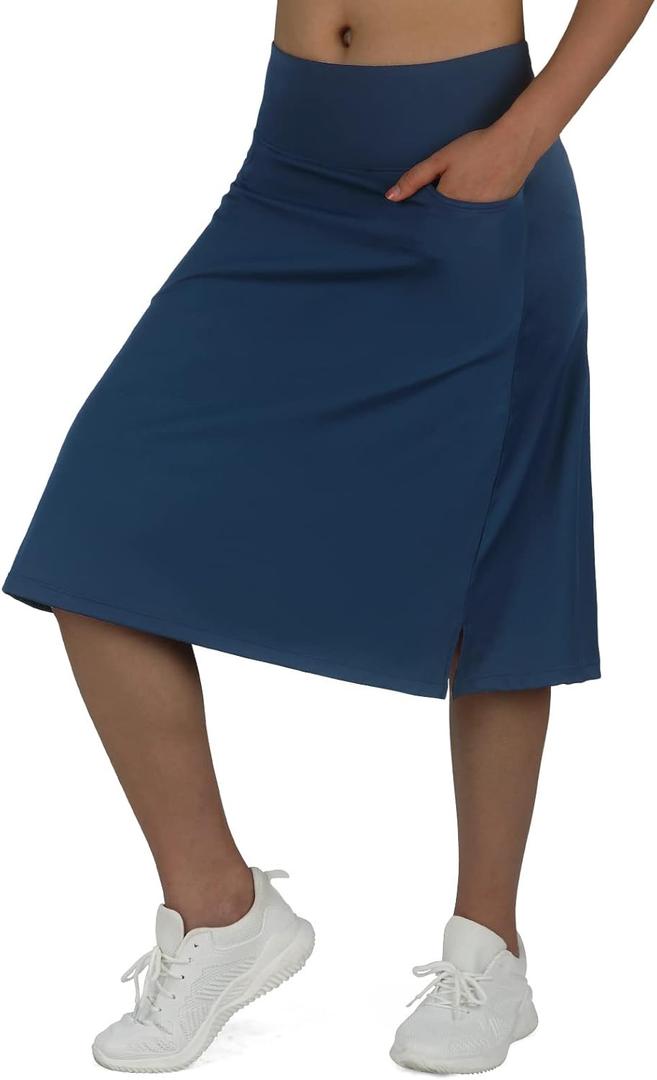 Women's Midi Length Skorts Skirts with 3 Pockets Modest Skirts Women's 24" Knee Length Skort (XX-Large, Navy)