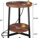 Round Industrial Side Table with Charging Station, 2-Tier Round End Table with USB Port & Power Outlet, Nightstand with Metal Frame for Small Spaces, Living Room, Bedroom, Cherry, 15.75"D x 11.75"W x 23.03"H