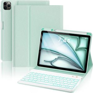 OYEEICE for iPad Pro 4th / 3th / 2th/ 1th Generation Case with Keyboard 11'', Detachable 7 Color Backlit Keyboard with Pen Holder for iPad Air 6th/ 5th/ 4th 10.9" Gen- Green
