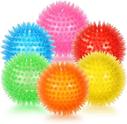 Sharlovy 6 Pack 3.5” Squeaky Dog Toy Balls, Floating Pool Balls, Spiky Dog Balls, Durable Interactive Fetch Toys for Puppy, Dog Chew Toys for Teething (3.5", Medium/Large)