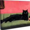 CCZ Framed Funny Black Cat With Martini Canvas Wall Art Cocktail Bar Cart Painting Picture Wall Decor Quirky Whimsical Eclectic Bar Decor Poster Print Artwork for Bar Kitchen Bathroom Bedroom (16"L x 12"W)