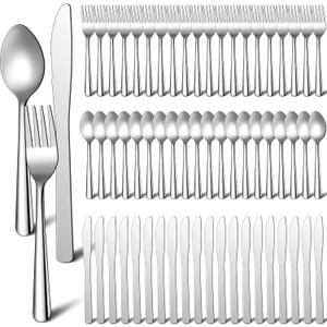 BBTO 100 Pcs Silverware Set for 33 Stainless Steel Flatware kit Mirror Polished Kitchen Utensils Cutlery Set with Square Edge Include 33 Spoon and Knife 34 Fork Tableware for Home, Dishwasher Safe