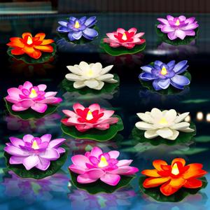12Pack Floating Lotus Tea Lights - 3.93 Inch Water Lily LED Candles for Pool,Bath,Wedding,Party Decor - Floating Color Changing Lotus Flower Pool Lights(12)