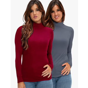 DEVOPS Womens 2 Pack Long Sleeve Mock Turtleneck Stretch Fitted Thermal Underlayer Shirts Size Small