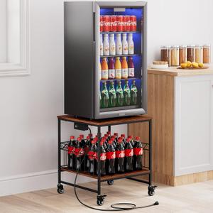 Portin Stand for Mini Fridge and Microwave - 220 LBS Capacity, with Wheels, Charging Station, USB Ports and Outlet, Heavy Duty Stand Table for Home, Office, Dorm, Apartment, Kitchen