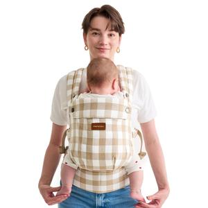 Momcozy Baby Carrier with Natural Cotton Linen, Built to Last, Ergonomic Design, Lightweight and Comfortable, Hands-Free for Moms&Dads, Brown Checkerboard 