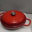 3 Quart Enameled Cast Iron Braiser, Non Stick Enameled Cast Iron Skillet with Lid, Dutch Oven Skillet with lid up to 500F for Oven, Stove, Grill, Shallow Dutch Oven for Cook, Bake (Red)