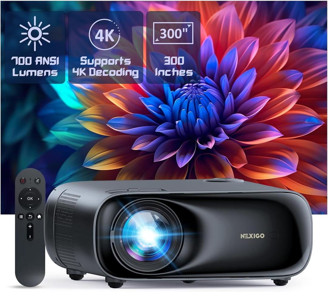 NexiGo PJ40 (Gen 3) Projector with WiFi and Bluetooth, D65 Calibrated, Native 1080P, 4K Supported, Projector for Outdoor Movies, 20W Speakers, Home Theater, Compatible w/TV Stick,iOS,Android 