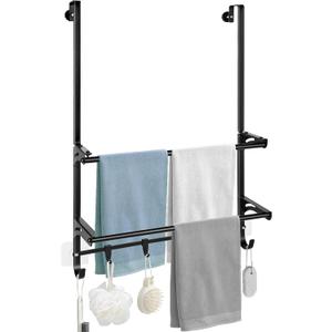 Over The Door Towel Rack, 2-Tier Bathroom Towel Rack with 6 Hooks for Door Hanging, Behind Door Towel Bar Towel Storage Holder for Small Bathroom, 16.1" L x 5.1" Wx 24.2" H
