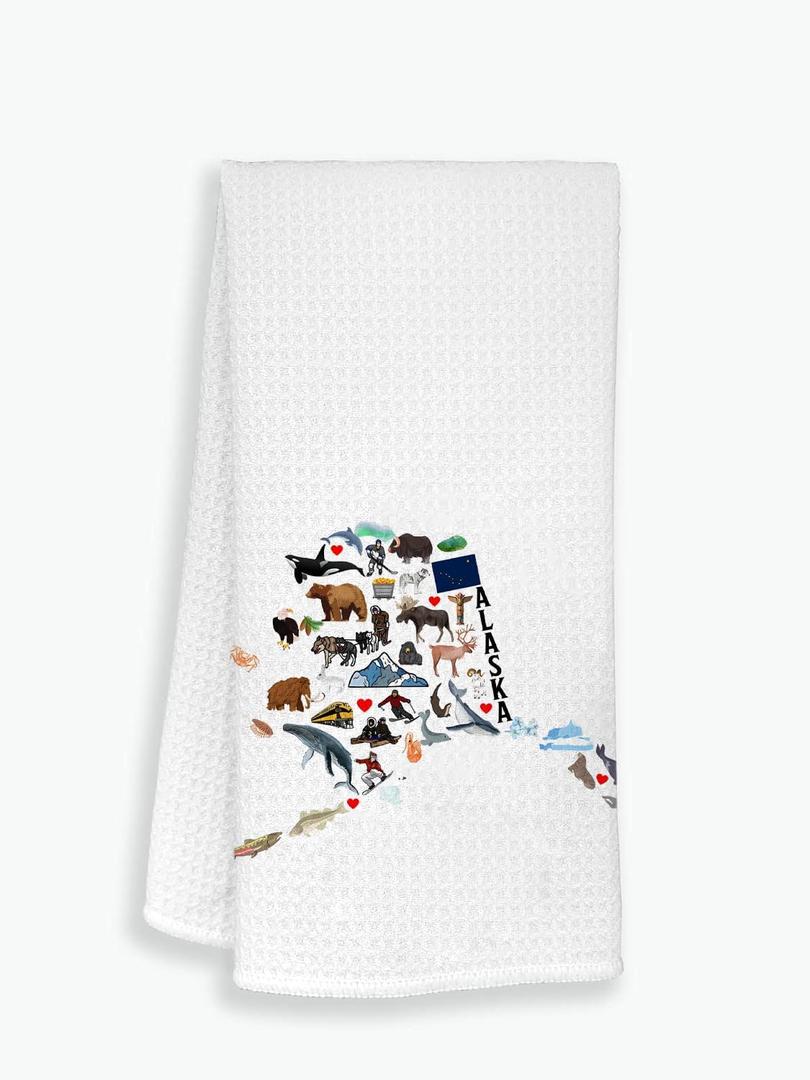 Alaska State Map Kitchen Towel, U.S. State Souvenir Tea Towel, Multi-Purpose Towel, Soft & Absorbent Kitchen Towel, Towel for Alaska Lovers, Travel Alaska Souvenir