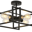 GLOBE Electric 61182 4-Light Semi-Flush Mount Ceiling Light, Matte Black Finish, Open Geometric Frame, Flame Tip Edison Bulbs Included, Modern Industrial Design