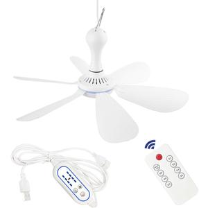Silent USB Powered Ceiling Fan with Remote Control Timing 4 Speed, Quiet Small DC Plug in Ceiling Fan Hanging Fan for Camping Bed RV Tent Canopy Room