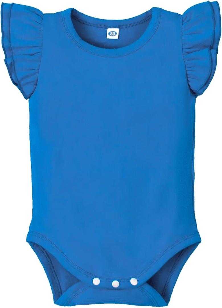Magic Park Infant Girl Romper Baby Girls Solid Color Bodysuit Toddler Ruffle Jumpsuit Shirts Casual Tops Baptism Shirt (9-12 Months, Blue)