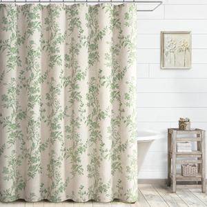 Sage Green Floral Shower Curtain,Vintage Linen Beige Cottagecore Shower Curtains for Bathroom, 72" W x 72" L