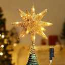 Christmas Star Tree Topper, 3D Geometric Star Plugged Decorative Treetop with LED Light Beads for Home Holiday Xmas Tradition Moravian Decor 6-Hour Timer Function 5m Cable, Gold