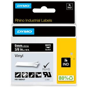 DYMO Industrial Vinyl Labels, 3/8", White on Black