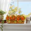 Centerpiece Table Decorations with 3 Flameless Candle, Holder Autumn Fall Decorations Artificial Pumpkin Maple Leaf for Thankgiving Table Kitchen Décor