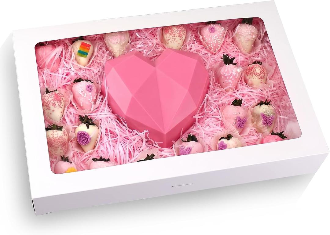 RIFMEAE 26-Pack 17" x 11" x 2.5" Cookie Boxes with Window, Large Bakery Boxes, Auto-Popup Treat Boxes for Cookies, Donuts [ White ]